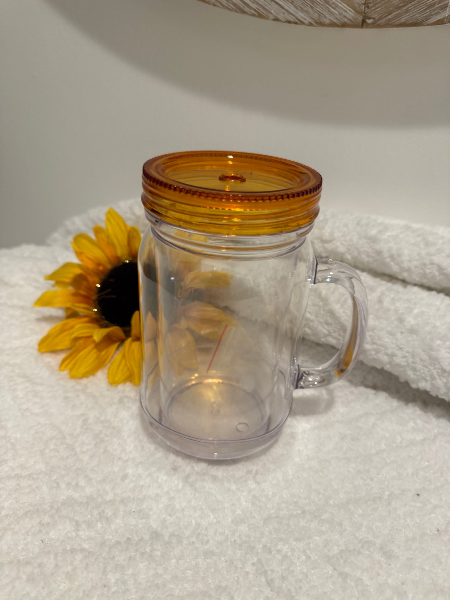 20 0z Mason Jar Glitter Globe Yellow