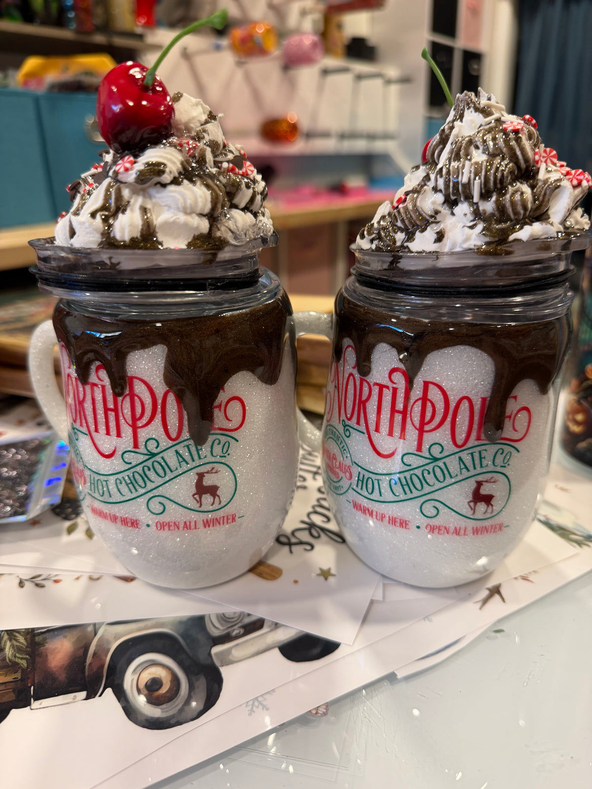 Hot Chocolate Cups with Whip cream lids x2